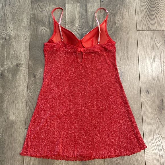 Cinema Etoile Red Shimmer Sheer Chemise Slip Size Medium - Picture 7 of 13